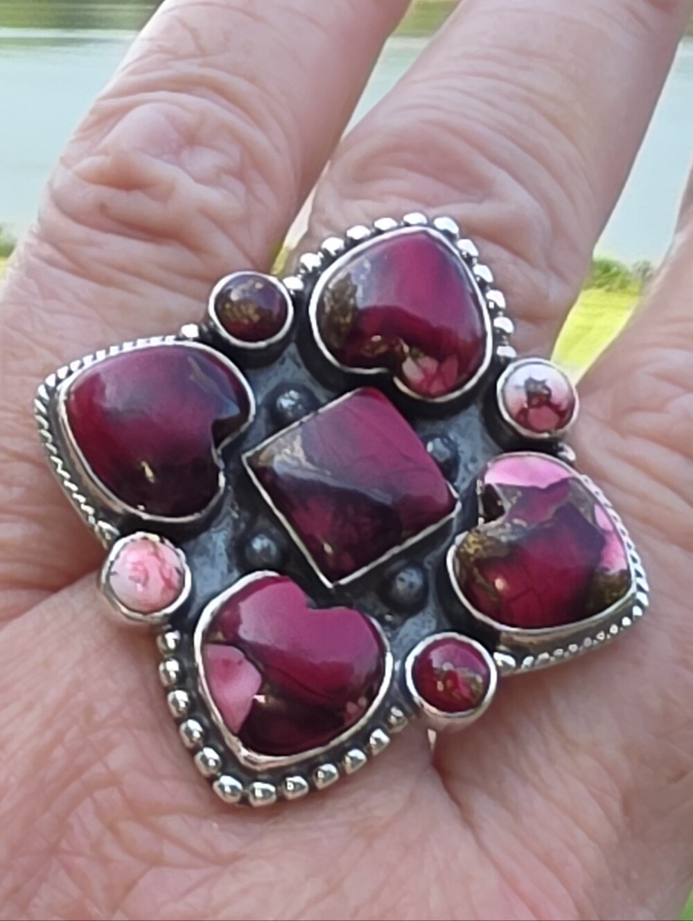 Rose Dahlia Turquoise Ring In 925 Sterling Silver (Adjustable)